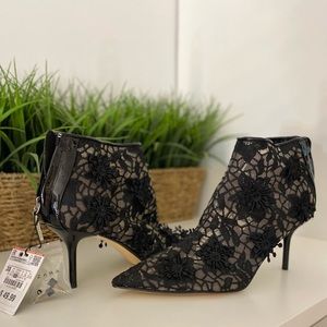 Black Flower Stiletto Boots